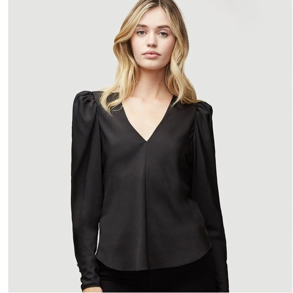 FRAME 100% Silk Shirred V-Neck Top Noir Size Large - Picture 3 of 7